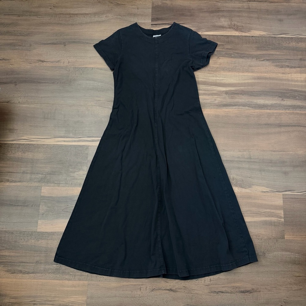 Vintage Tropism Women's Short Sleeve Black Cotton Maxi Dress Size Large